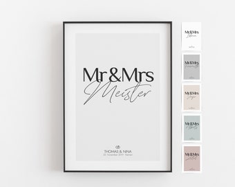 Poster Mr & Mrs Hochzeitsposter personalisiert • Geschenk für Ehemann und Ehefrau von Schwester Eltern oder Nachbarn