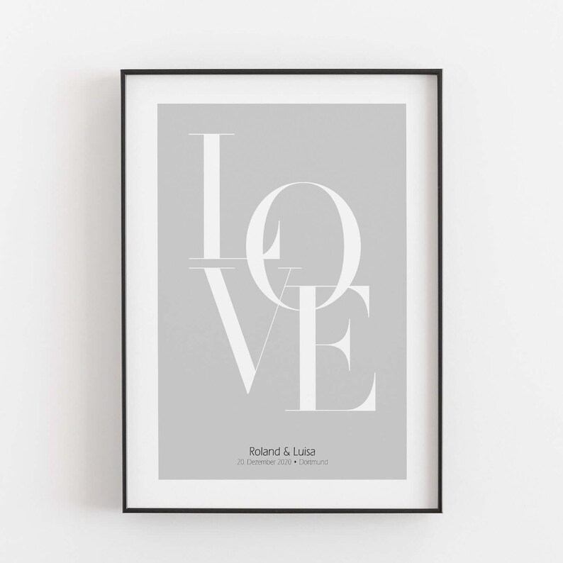 Love Poster mit Namen Liebe Poster, Neuheit, Personalisiertes Poster Personalisiertes Poster Größe: Digitaler Download Farbe: Polish Grey famprints