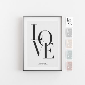 Love Poster personalisiert mit Namen, Datum, Koordinaten Hochzeit Poster als Geschenk zur Hochzeit, Jahrestag, Hochzeitstag Bild 1