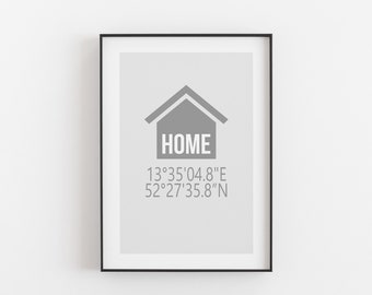Koordinaten Poster Home • personalisiertes Geschenk für Bauherren zum Einzug, Umzug, Richtfest, Hausbau, Wohnung