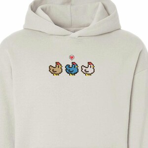 Stardew Chickens Embroidered Hoodie (Blue Chicken Version)