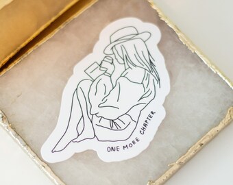 One More Chapter Girl Reading Kindle Sticker: Gift for Book Lover Reader