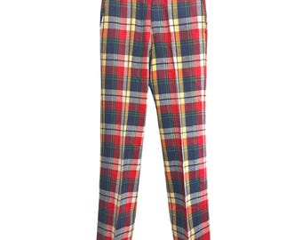 Pantalon en laine à carreaux rouges tartan taille 31, boutique Saks Fifth Avenue University Yale