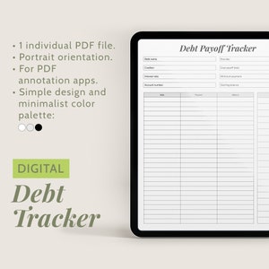Rastreador de pago de deudas / Plantilla de GoodNotes / Plan de pago de préstamos / Objetivo de pago / Rastreador de pago de deudas / Finanzas personales / Diseño minimalista