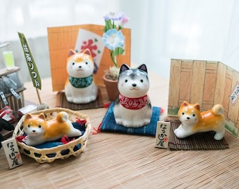 Japanese Cute Shiba Inu Dogs Figurine, Shiba Figure, Procelain Shiba Desktop Ornament, Shiba Inu Statue, Shiba Inu  Decor, Shiba Inu Gift