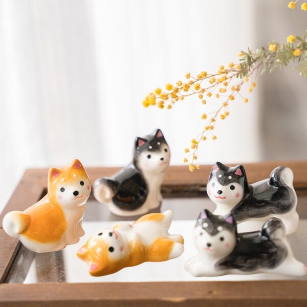 Japanese Cute Shiba Inu Dogs Figurine, Procelain Shiba Desktop Ornament, Shiba Inu Statue, Shiba Inu Decor, Shiba Inu Gift,Buy 2 Get 10% Off