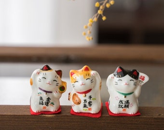 Japanese Adorable Kitten Figurine, Lucky Cat Desktop Ornament, Cute Cat Miniature, Cat Car Ornament, Ceramic Kittens, Porcelain Kitten Toy
