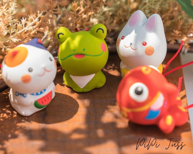 Japanese Cute Kitten Frogs Rabbits Goldfish Figurine With An Omikuji, Desk and Car Ornament, Office Decor Gifts