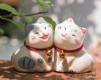 Japanese Cute Kitten Figurine, Cute Cat Desktop Ornament, Kitty Car Ornament, Adorable Kitten Figure, Valtentine'‘s Day Gift