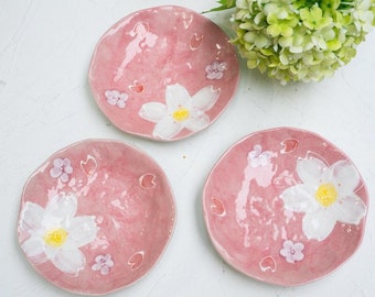 Japanese Beautiful Pink Sakura Plates, Housewarming Gift, Wedding Gift, Snack Dish, Ceramic Dessert Plate, Sushi Plate