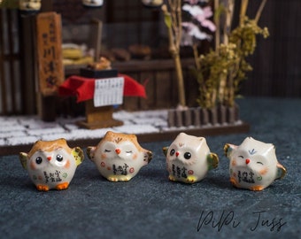 Japanese Cute Owl Figurine, Ceramic Owl Miniature, Owl Desktop Ornament,Owl Car Ornament, Kawaii Owl Figure,Owl Sculpture, Porcelain Owl Toy