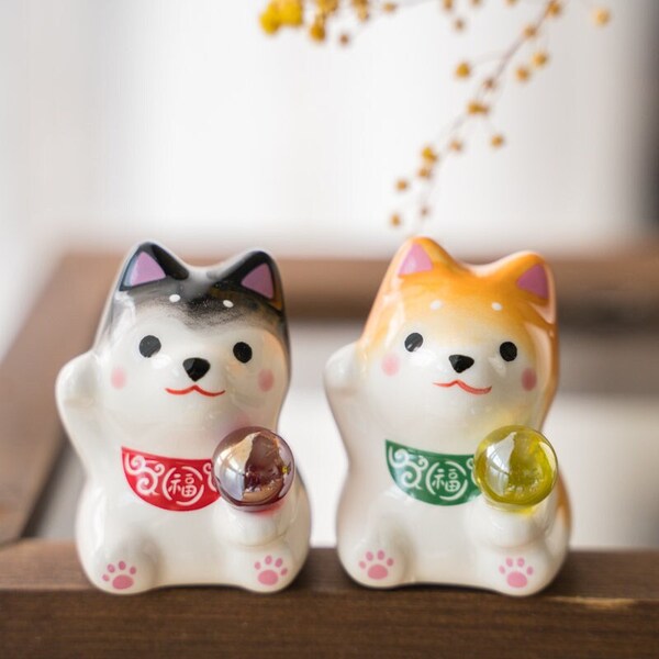 Japanese Cute Shiba Inu Dogs Figurine, Shiba Figure, Procelain Shiba Desktop Ornament, Shiba Inu Statue, Shiba Inu  Decor, Shiba Inu Gift