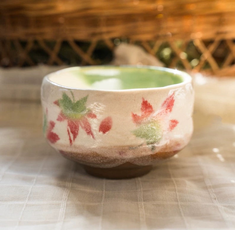 Japanese Sakura Matcha Bowl, Matcha Tea Bowl, Ceramic Matcha Tea Bowl With Pink Sakura, Japanese Traditional Sakura Tea Cup G