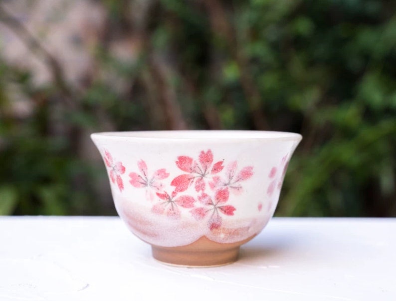 Japanese Sakura Matcha Bowl, Matcha Tea Bowl, Ceramic Matcha Tea Bowl With Pink Sakura, Japanese Traditional Sakura Tea Cup H