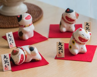 Japanese Cute Kitten Figurine Desk Ornament,Laughing Cat Car Ornament,Cat Room Decor,Kawaii Cat Home Decor,Cat Lover Gift,Buy 2 Get 10% Off