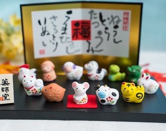 Cute Chinese Zodiac Sign 12 Animals Miniatures Figurine, Chinese Zodiac Animal Figure, Desktop Ornament, Kawaii Desk Accessories