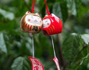 Animal mignon japonais, carillons éoliens chat porte-bonheur, décoration de chambre d'intérieur chaton, carillons éoliens de jardin extérieur chat, cloche à vent chat, cadeau de pendaison de crémaillère