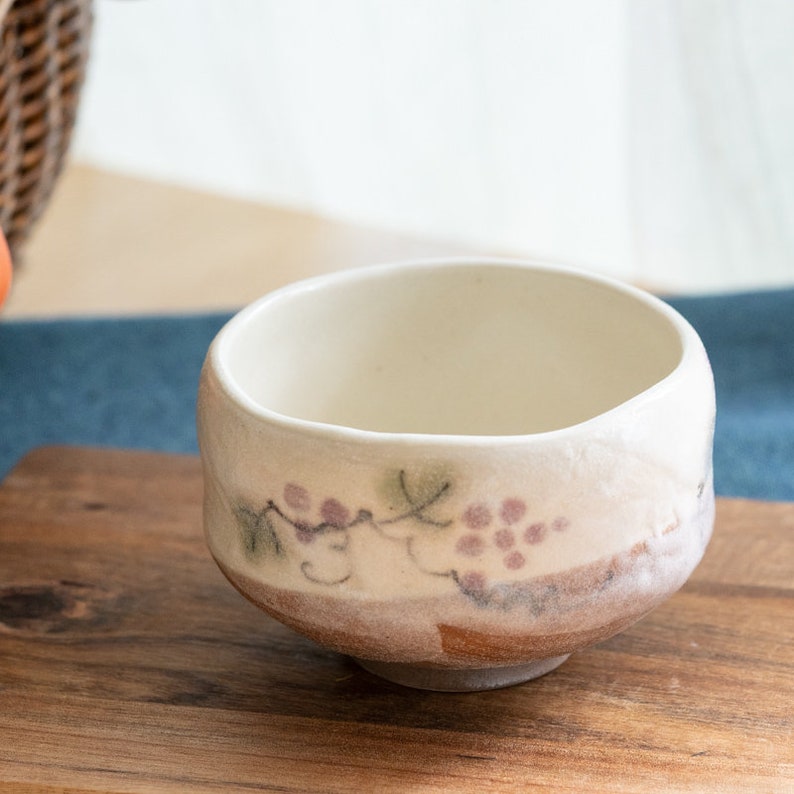 Japanese Sakura Matcha Bowl, Matcha Tea Bowl, Ceramic Matcha Tea Bowl With Pink Sakura, Japanese Sakura Tea Cup Grape