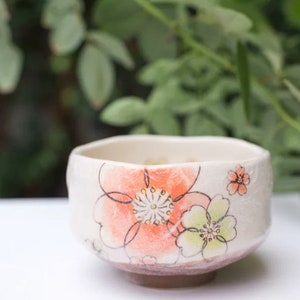 Japanese Sakura Matcha Bowl, Matcha Tea Bowl, Ceramic Matcha Tea Bowl With Pink Sakura, Japanese Traditional Sakura Tea Cup image 3