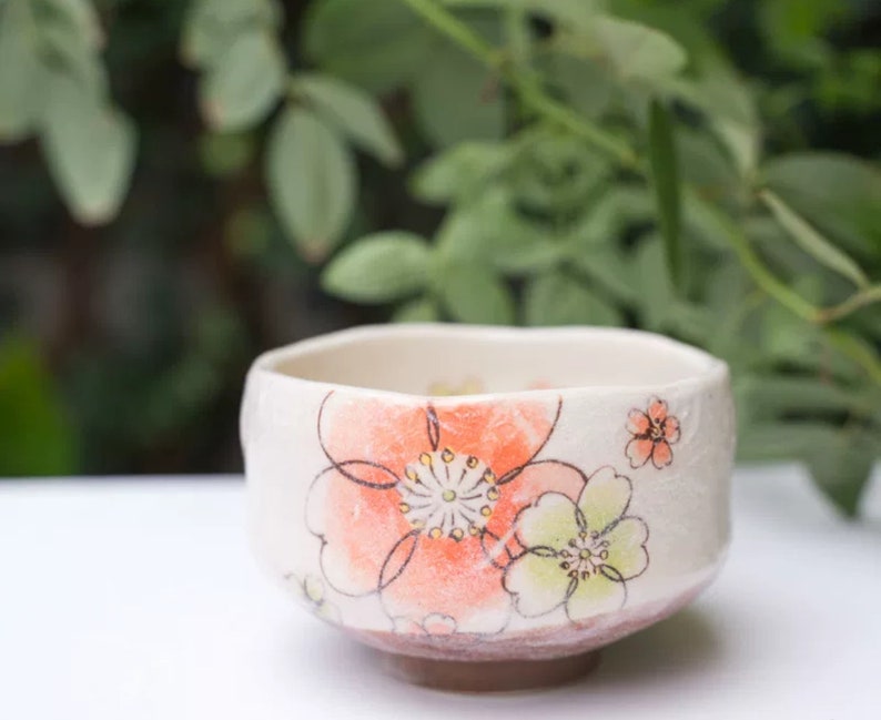 Japanese Sakura Matcha Bowl, Matcha Tea Bowl, Ceramic Matcha Tea Bowl With Pink Sakura, Japanese Traditional Sakura Tea Cup C