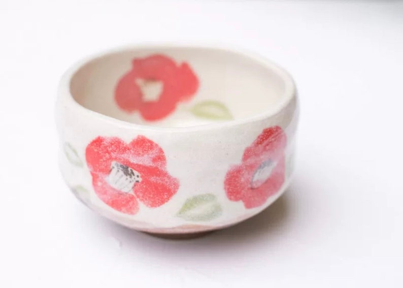 Japanese Sakura Matcha Bowl, Matcha Tea Bowl, Ceramic Matcha Tea Bowl With Pink Sakura, Japanese Traditional Sakura Tea Cup D