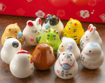 Cute Chinese Zodiac Sign 12 Symbolic Animals Figurine Roly-Poly Toy, 12 Symbolic Animals Tumbler,Kawaii Desk Accessories,New Year Gift