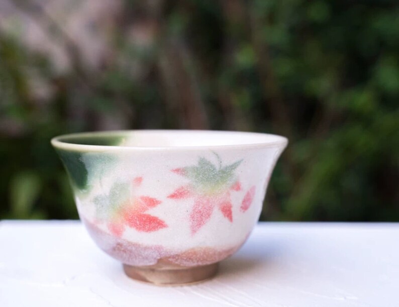 Japanese Sakura Matcha Bowl, Matcha Tea Bowl, Ceramic Matcha Tea Bowl With Pink Sakura, Japanese Traditional Sakura Tea Cup I