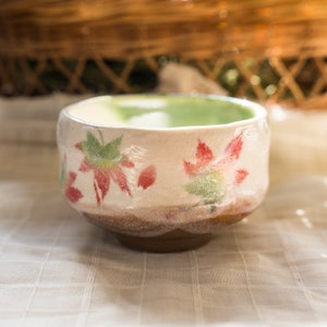 Japanese Sakura Matcha Bowl, Matcha Tea Bowl, Ceramic Matcha Tea Bowl With Pink Sakura, Japanese Sakura Tea Cup maple