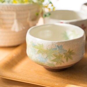 Japanese Sakura Matcha Bowl, Matcha Tea Bowl, Ceramic Matcha Tea Bowl With Pink Sakura, Japanese Sakura Tea Cup green maple