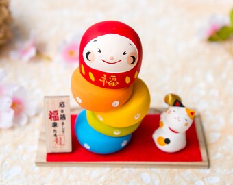 Japanese Cute Daruma Doll Figurine, Daruma Doll And Cat Figure, Daruma Doll Desktop Ornament, Daruma Doll Statue, Daruma Doll Room Decor