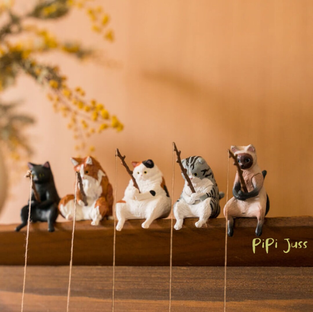 2rd Generationminiature Cat Fishing Figurine,japanese Gashapon Toys