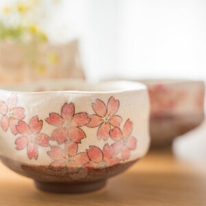 Japanese Sakura Matcha Bowl, Matcha Tea Bowl, Ceramic Matcha Tea Bowl With Pink Sakura, Japanese Sakura Tea Cup Sakura