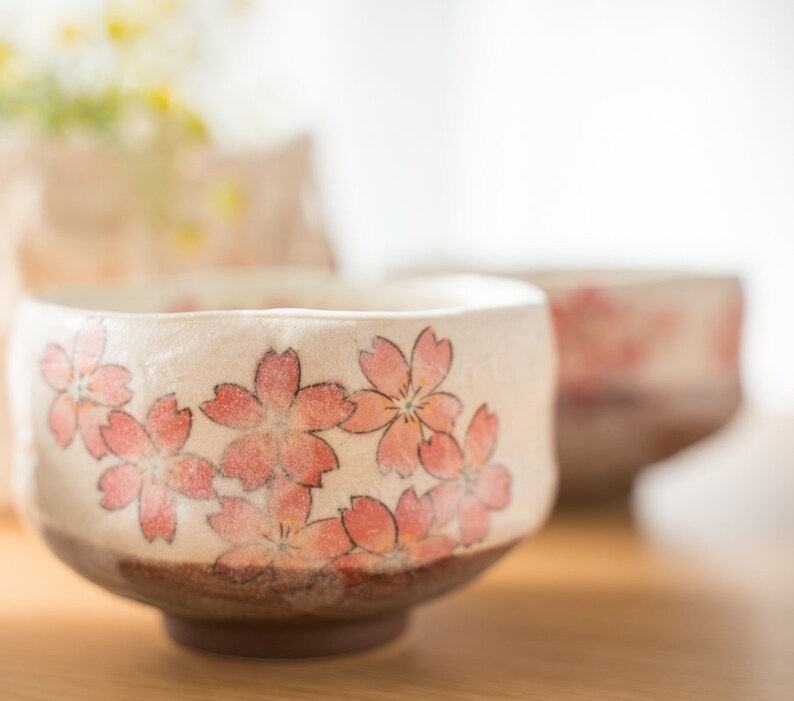 Japanese Sakura Matcha Bowl, Matcha Tea Bowl, Ceramic Matcha Tea Bowl With Pink Sakura, Japanese Sakura Tea Cup Sakura