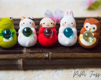 Japanese Cute Kitten Rabbit Owl Frog Figurine,Owl Desktop Ornament,Rabbit Car Ornament, Bunny Sculpture,Cat Figurines, Frog Car Ornament