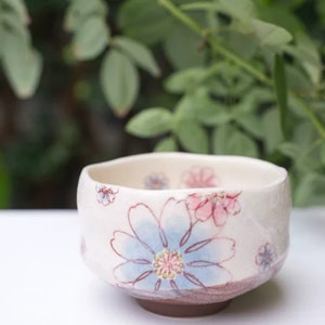 Japanese Sakura Matcha Bowl, Matcha Tea Bowl, Ceramic Matcha Tea Bowl With Pink Sakura, Japanese Traditional Sakura Tea Cup B