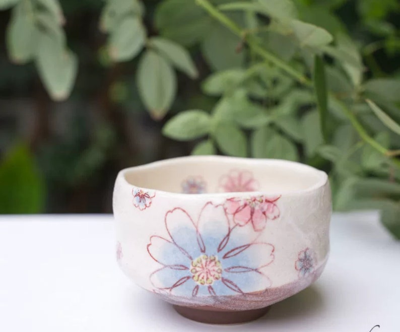 Japanese Sakura Matcha Bowl, Matcha Tea Bowl, Ceramic Matcha Tea Bowl With Pink Sakura, Japanese Traditional Sakura Tea Cup B