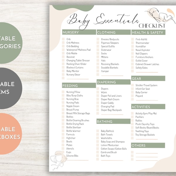 Baby Registry Essentials Checklist - Customizable Fillable Printable PDF - Ultimate Baby Must Haves & Practical Newborn Gift Ideas