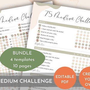 Editable 75 Medium Challenge - Bundle 4 Templates - Prefilled 75 Medium Challenge or Create Your Own - Daily Quick Check - Full Week Tracker
