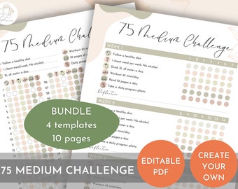 Editable 75 Medium Challenge - Bundle 4 Templates - Prefilled 75 Medium Challenge or Create Your Own - Daily Quick Check - Full Week Tracker