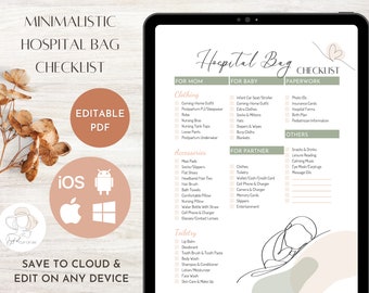 Editable Hospital Bag Checklist - Fillable Printable PDF Digital Template - Ultimate List for Mom, Baby, Partner to Prepare for Delivery