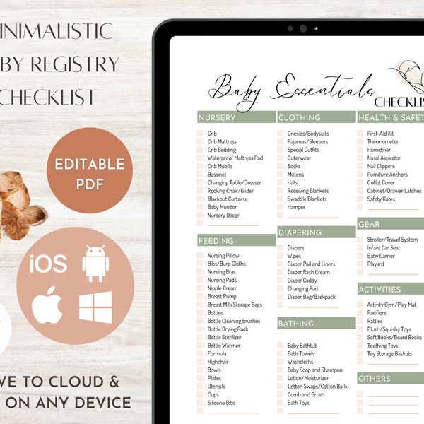 Editable Baby Registry Essentials Checklist - Fillable Printable PDF Template - Ultimate Baby Must Haves & Practical Newborn Gift Ideas