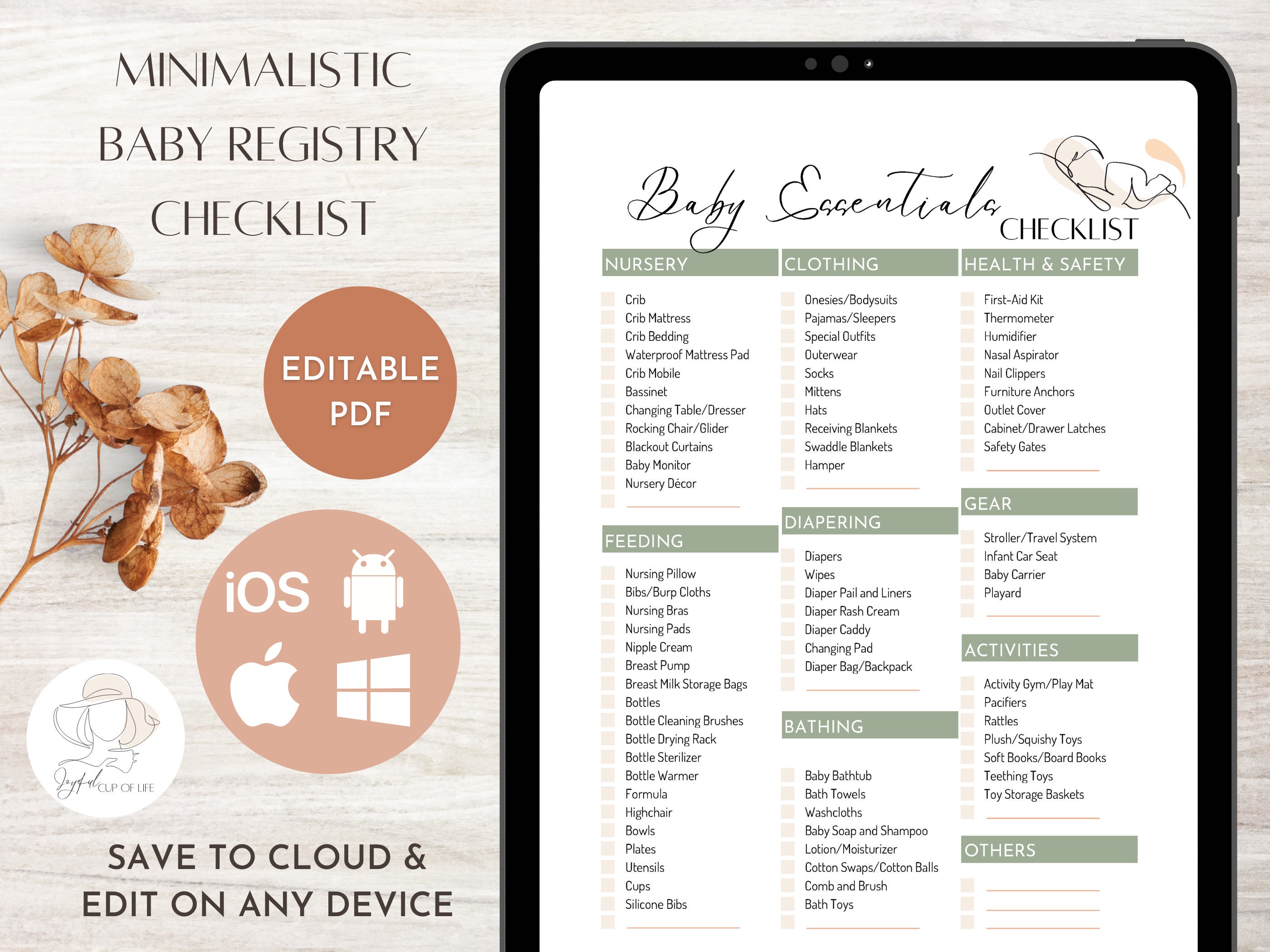 Editable Baby Registry Essentials Checklist - Fillable Printable PDF Template - Ultimate Baby Must Haves & Practical Newborn Gift Ideas