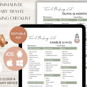 Editable Baby Travel Packing List - Customizable Packing Checklist for Newborns and Infants 0 to 12 Months