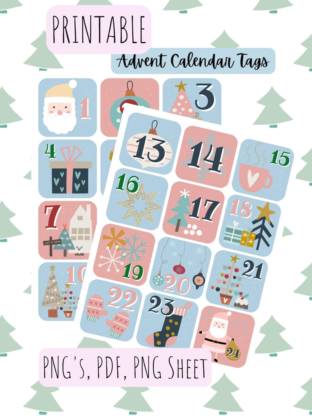 Printable Advent Calendar Numbers Printable Christmas Etsy