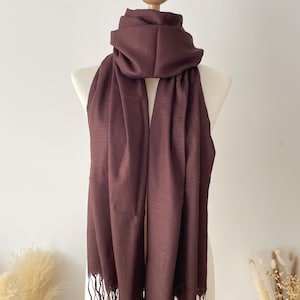 Dark Chocolate Brown Raw Thai Silk Shawl – Spring / Summer Unisex Scarf – Handwoven Silk Scarf
