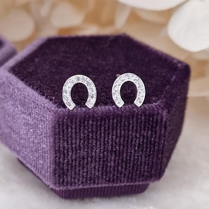 925 Sterling Silver Horseshoe Stud Earrings – Solid Silver Lucky Horseshoe Studs with White Cubic Zirconia