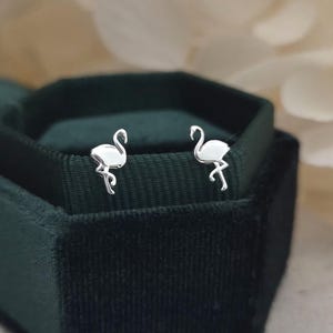 Tiny 925 Sterling Silver Flamingo Stud Earrings – Elegant Flamingo Studs in Solid Silver – Minimalist Animal Bird Jewelry