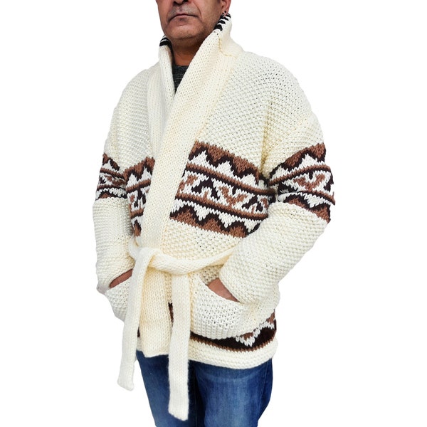 Pull Starsky et Hutch fait à la main Cowichan Style Chunky Cardigan prêt à expédier