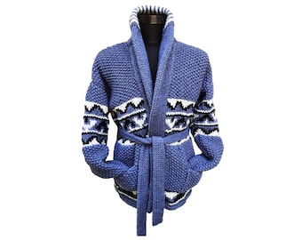 Starsky and Hutch Sweater Handgemaakte Cowichan Style Chunky Cardigan Klaar om te verzenden