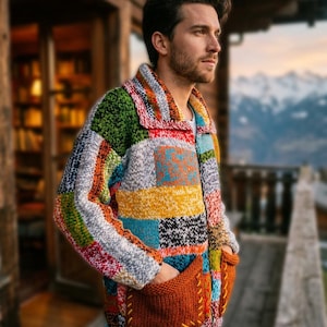 Homeless Chunky Cardigan Patchwork Oversized Zipper Sweater Handmade Ready to Ship